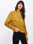 Shein Laser Cut Out Sleeve Suede Sweatshirt