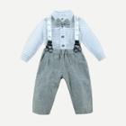 Shein Boys Tie Neck Striped Blouse With Pants