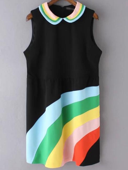 Shein Multicolor Lapel Sleeveless Zipper Back Dress