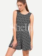 Shein Black White Sleeveless Print U Back Dress