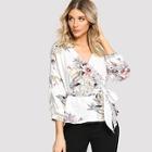 Shein Tie Side Floral Wrap Blouse