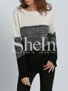 Shein White Black Long Sleeve Color Block Sweater