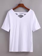 Shein Double V-neck Cutout Crisscross T-shirt