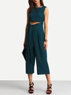 Shein Green Cut Out Lace Up Jumpsuit