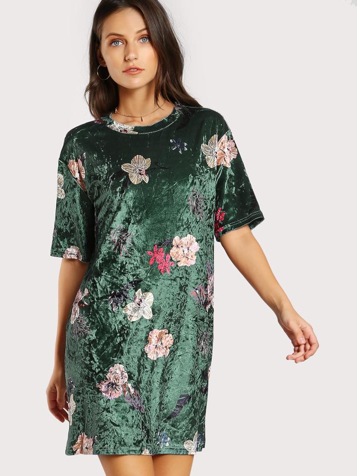 Shein Floral Crushed Velvet Dress