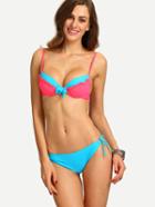 Shein Contrast Shirred Tie-front Bikini Set