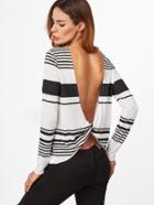 Shein Black And White Striped Twist Open Back T-shirt