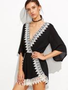 Shein Black V Neck Contrast Lace Trim Romper