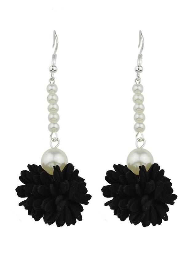 Shein Black Color Imitation Pearl Flower Danling Earrings