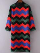 Shein Wave Pattern Crew Neck Three Quarter Sleeve Sweater Dress