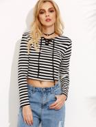 Shein Contrast Stripe Lace Up Crop T-shirt