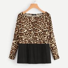 Shein Drop Shoulder Contrast Trim Leopard Print Tee