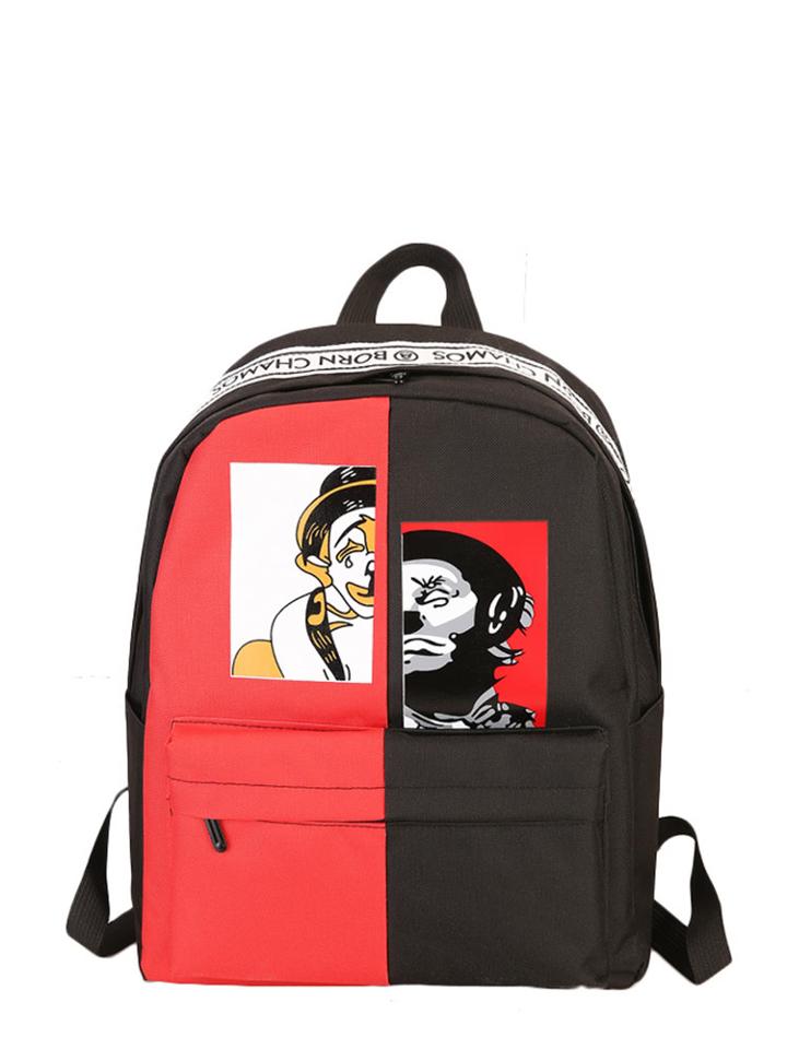 Shein Color Block Figure Print Backpack