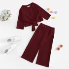 Shein Girls Knot Front Tee & Wide Leg Pants Set