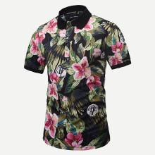 Shein Men Letter And Floral Print Polo Shirt