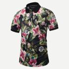 Shein Men Letter And Floral Print Polo Shirt