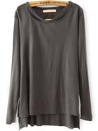 Shein Long Sleeve Dip Hem Brown T-shirt