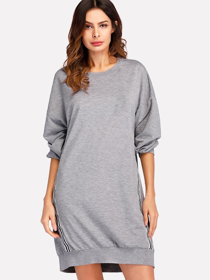 Shein Contrast Striped Tape Side Sweatshirt Dress