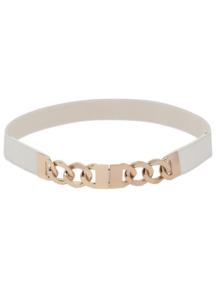 Shein Double Link Chain Interlock Buckle White Elastic Belt