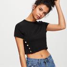 Shein Buttoned Side Crop T-shirt