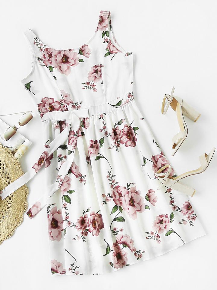 Shein Florals Bow Detail Swing Dress
