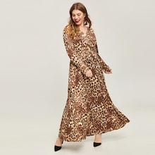 Shein Plus Self Tie Leopard Print Wrap Dress