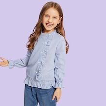 Shein Toddler Girls Frill Trim Striped Blouse
