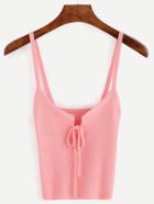 Shein Pink Lace Up Ribbed Cami Top