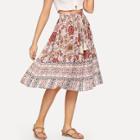 Shein Embroidery Floral Drawstring Tassel Skirt
