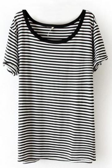 Shein Black White Striped Short Sleeve Slim T-shirt