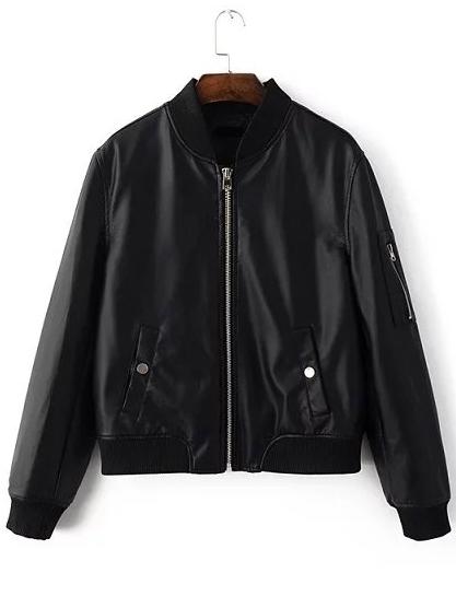 Shein Black Zipper Up Flight Jacket With Pockets