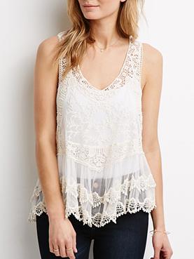 Shein Apricot Lace Crochet Tank Top