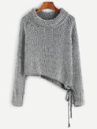 Shein Black And White Marled Raglan Sleeve Asymmetric Sweater