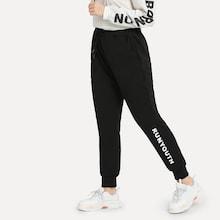 Shein Plus Drawstring Waist Letter Print Pants