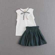 Shein Girls Bow Tie Neck Top With Skirt