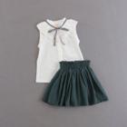 Shein Girls Bow Tie Neck Top With Skirt