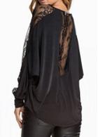 Rosewe Batwing Sleeve Black Lace Splicing T Shirt