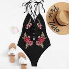 Shein Embroidery Lace-up Swimsuit