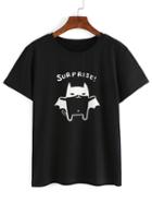 Shein Black Cartoon Print Short Sleeve T-shirt