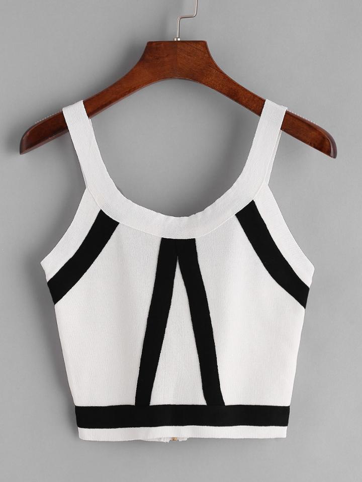 Shein Striped Zipper Back Knit Crop Tank Top