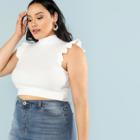 Shein Plus High Neck Ruffle Armhole Rib Knit Top