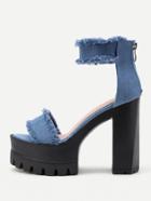 Shein Raw Trim Denim Heeled Sandals