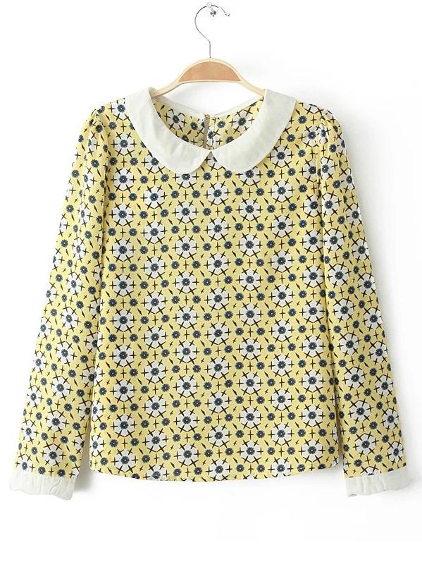 Shein Polo Collar Floral Loose Blouse