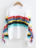 Shein Block Striped Frill Detail Knitwear