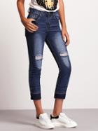 Shein Navy Bleached Ripped Slim Denim Pant