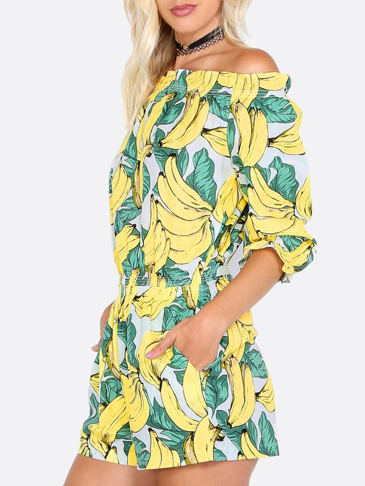 Shein Ruffle Banana Print Playsuit Banana