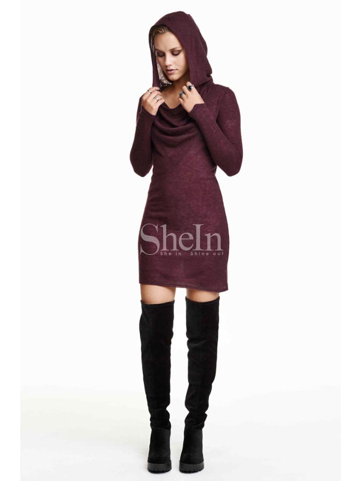 Shein Burgundy Hooded Draped Front Dress