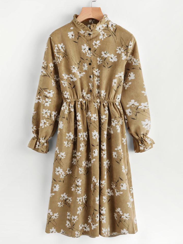 Shein Floral Print Random Corduroy Dress
