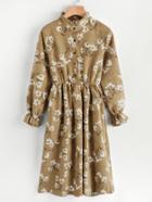 Shein Floral Print Random Corduroy Dress
