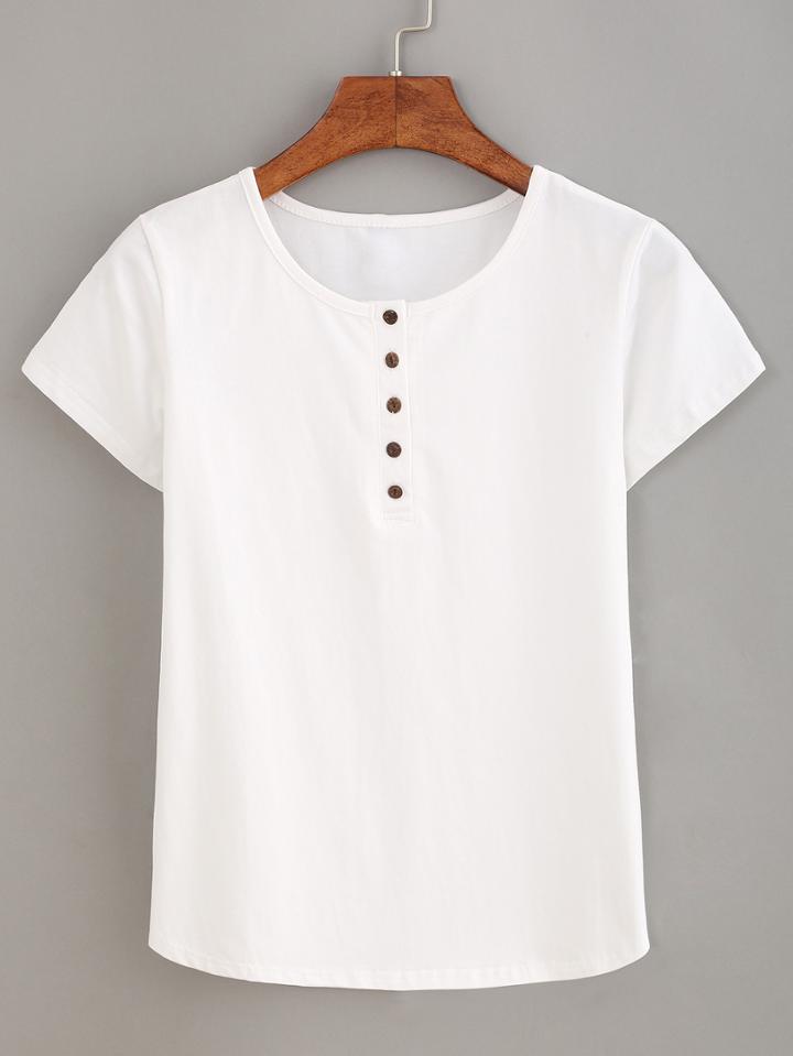 Shein Buttoned Front White T-shirt